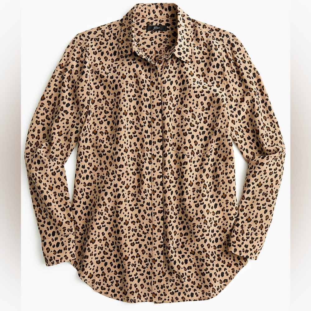 J Crew Silk Button Up Shirt in Leopard 4 - Picture 1 of 8